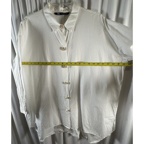 Zara Oversized w/ pearl/gold buttons Shirt White M light academia 73-48 - Picture 4 of 16